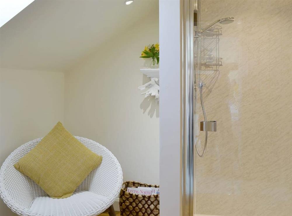 Light and airy shower room at West Wood Hideaway in Wrelton, near Pickering, North Yorkshire