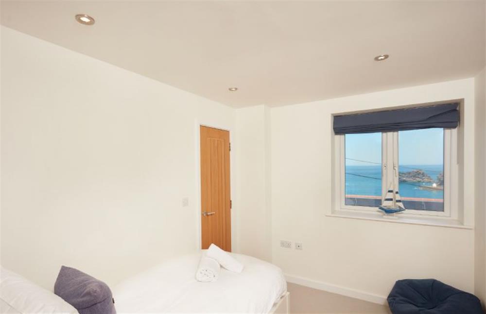 Bedroom four with single bed and sea view at Westaway, Portreath
