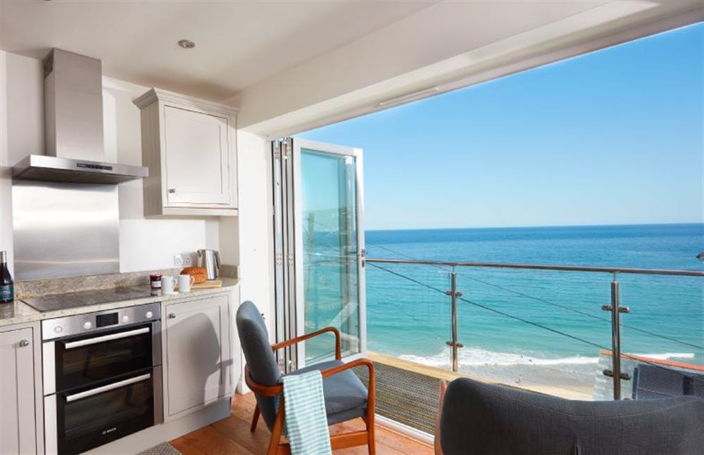 Modern kitchen with panoramic sea views of Portreath at Westaway, Portreath