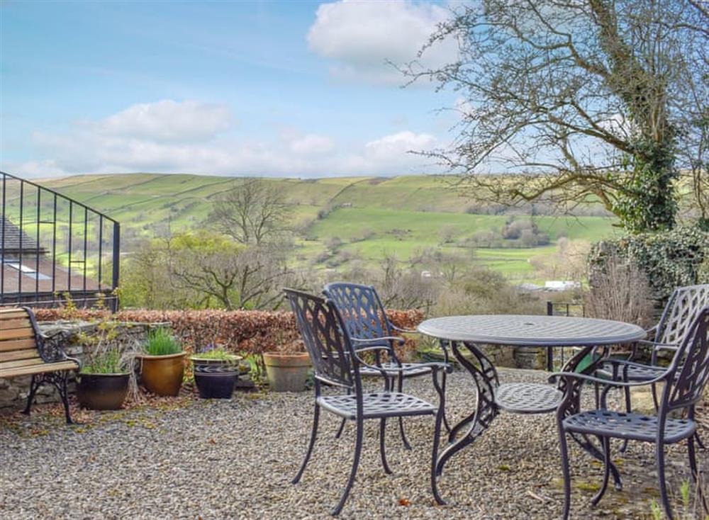 Sitting out area with glorious views at Westburn Cottage in Newbiggin-in-Bishopdale, near Leyburn, North Yorkshire