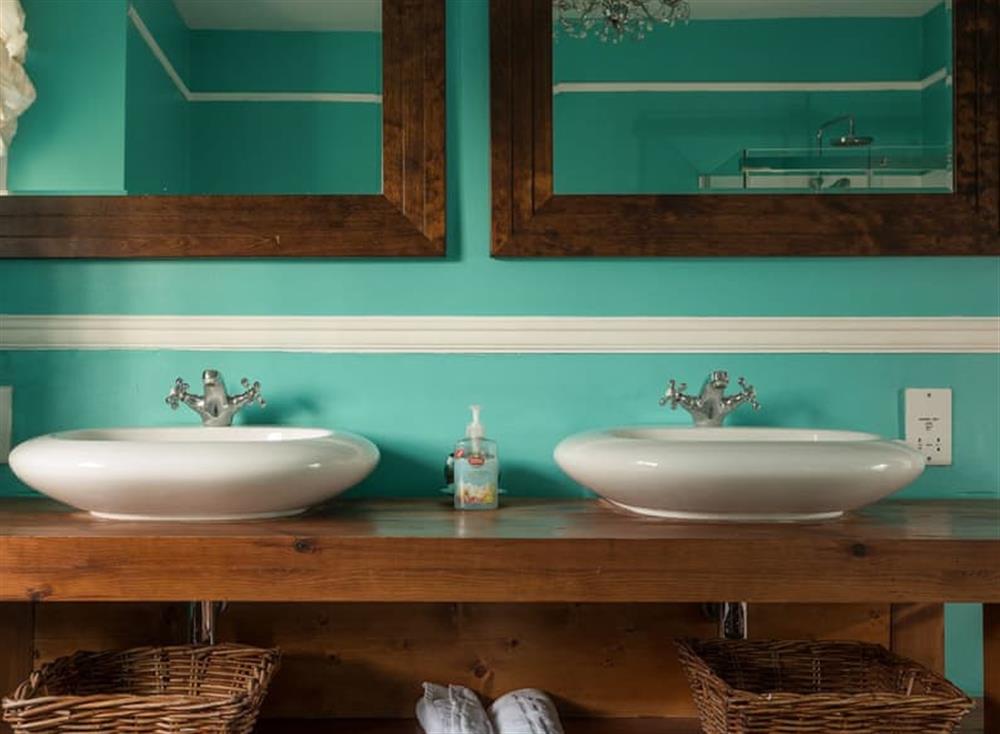 Bathroom with his and her sinks at Westcott House in Rockbeare, near Exeter, Devon