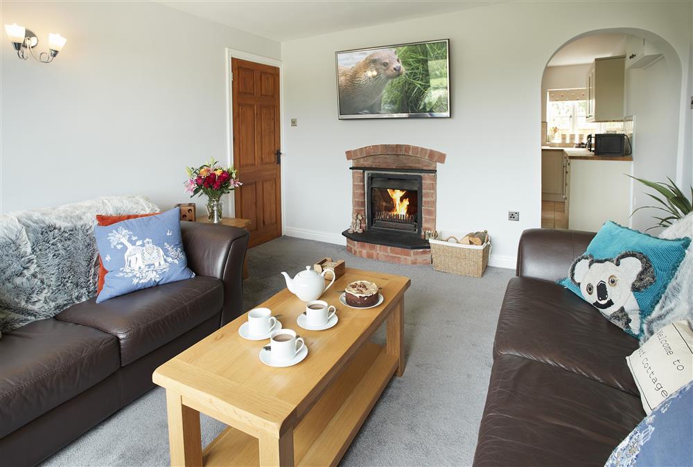 Cosy sitting room with wood burning stove at Wharf Cottage, Wootton Wawen