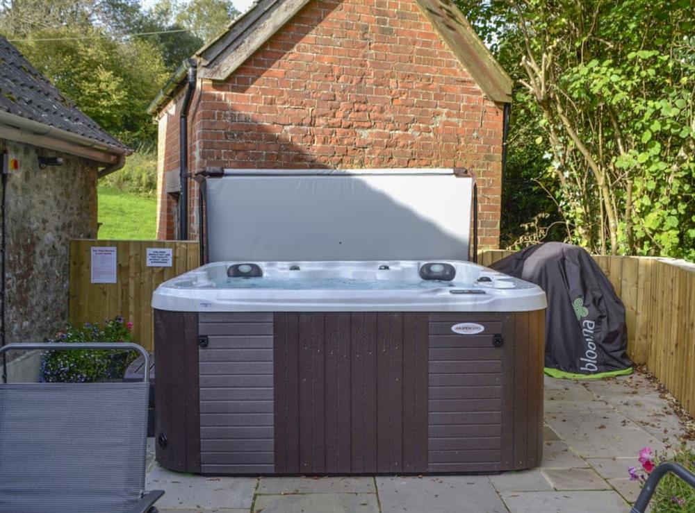 Private and secluded hot tub at Whatley Lodge in Winsham, near Chard, Somerset, England