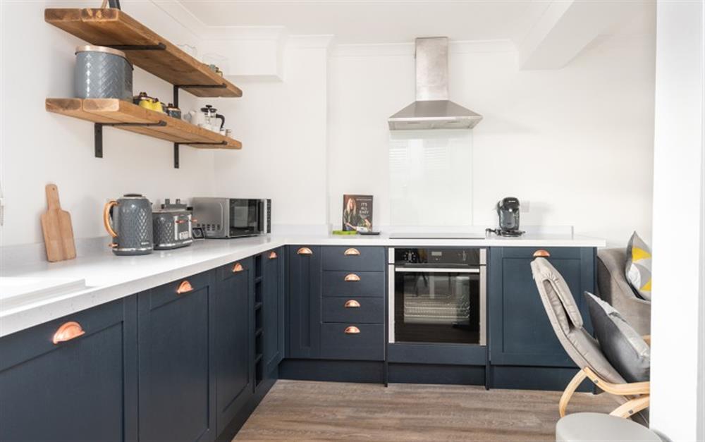 This stylish and contemporary kitchen is new for 2023! at Wheal Charlotte Cottage in Marazion