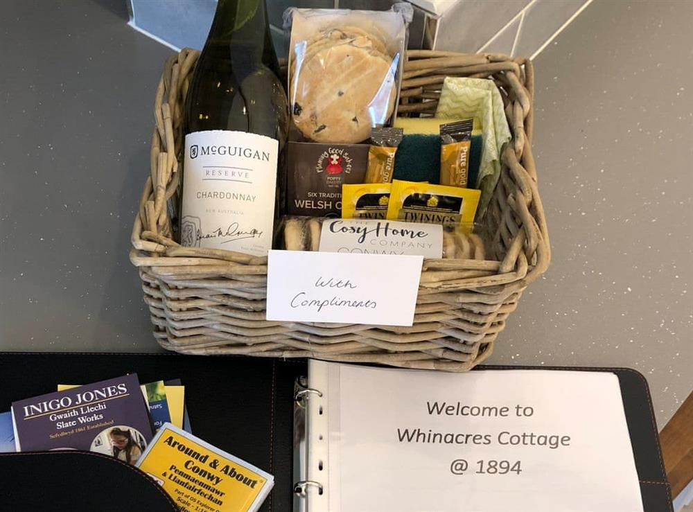 Welcome pack at Whinacres Cottage @1894 in Conwy Morfa, Gwynedd