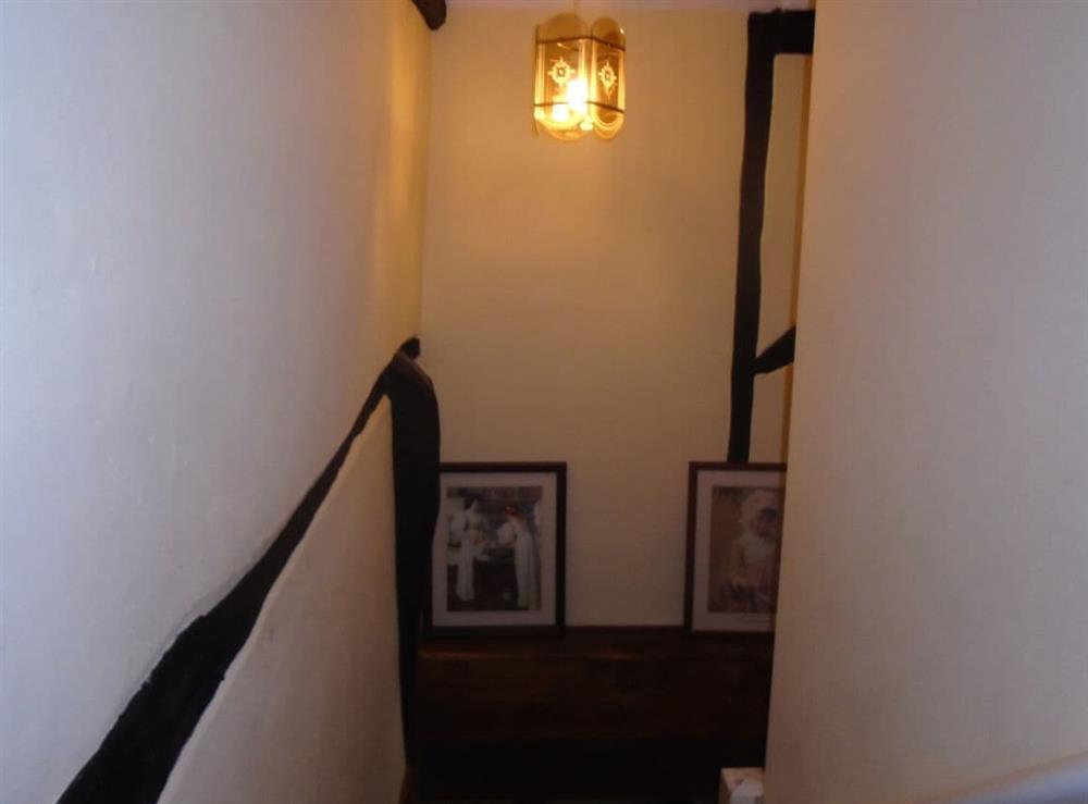 Stairs to double room at Whipple Tree Cottage in Cratfield, Halesworth, Suffolk