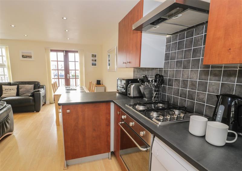 This is the kitchen at Whistle Stop Apartment, Porthmadog