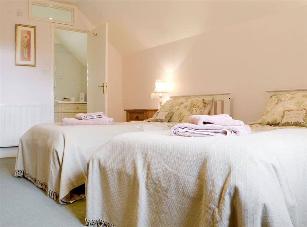 Comfortable twin bedroom with en-suite at White Hill Farm Cottage in Wonastow, near Monmouth, Monmouthshire, Gwent