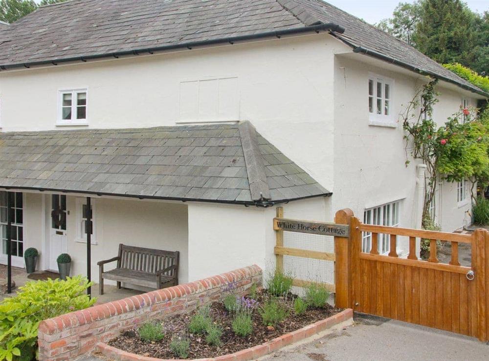 Main entrance and parking for 3 cars at White Horse Cottage in West Meon, near Petersfield, Hampshire