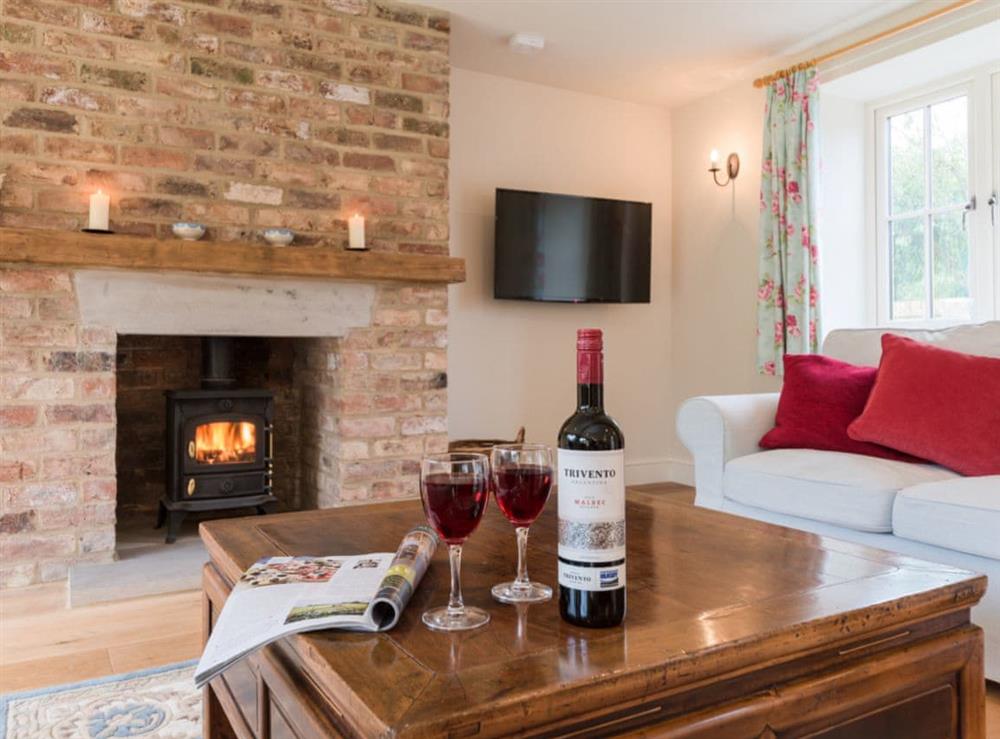 Spacious and comfortable living room with wood burner at White Lodge Cottage in Carlton Miniott, near Thirsk, North Yorkshire