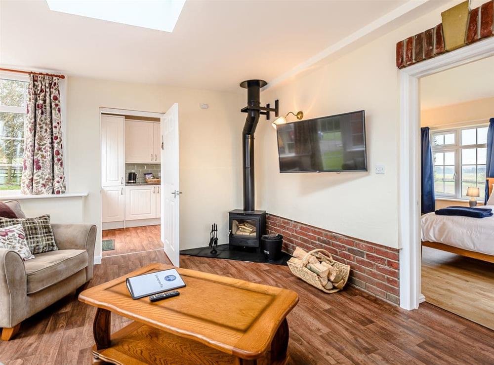 Welcoming living area with wood burner at White Oak Cottage in Hagworthingham, near Horncastle, Lincolnshire