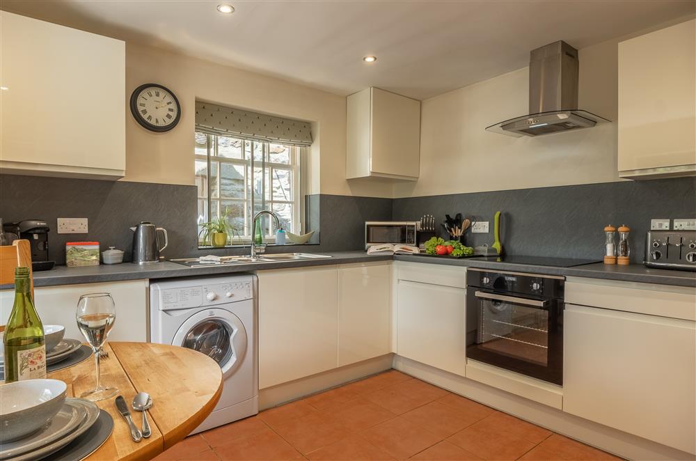Well-equipped kitchen at White Rose Cottage, Constable Burton, Leyburn