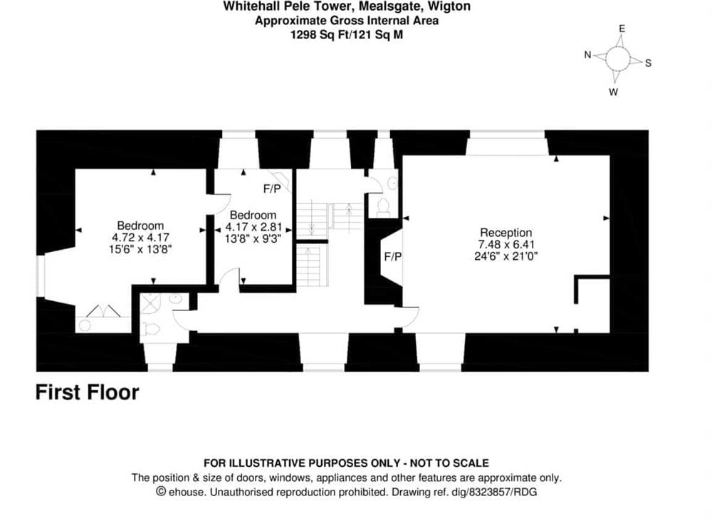 Floor plan of first floor at Whitehall in Mealsgate, Cumbria