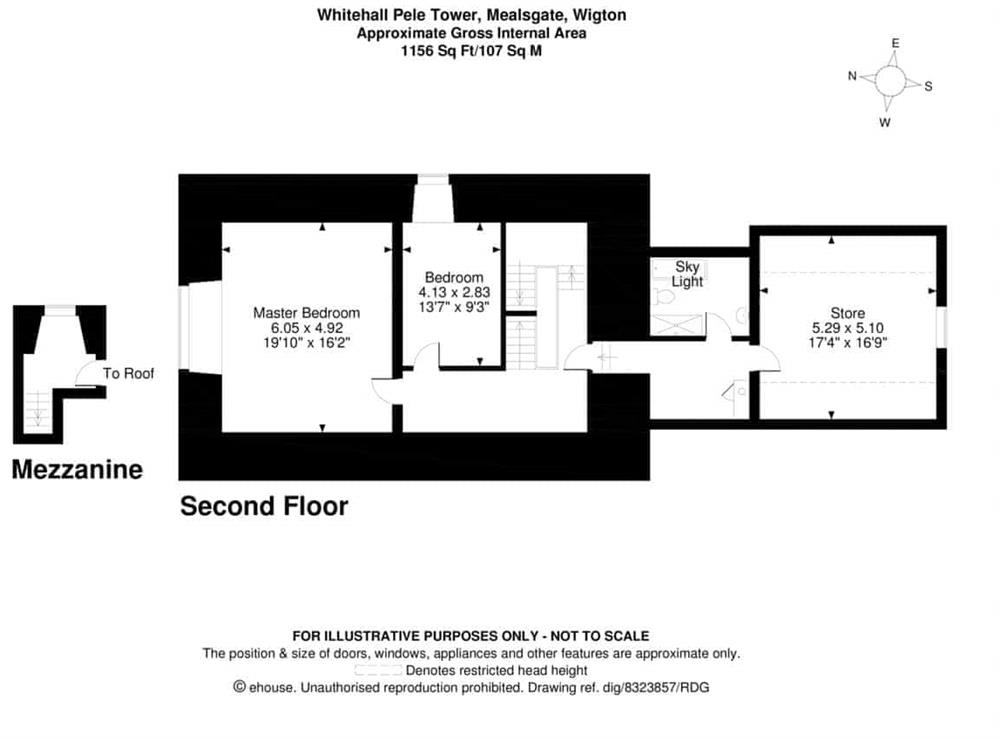 Floor plan of second floor at Whitehall in Mealsgate, Cumbria