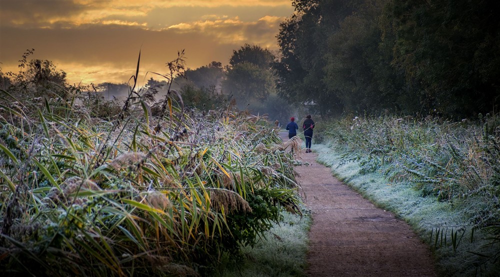 Walkers on a trail at Wicken Rose Cottage in Ely, Cambridgeshire