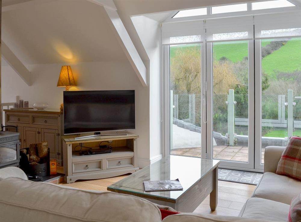 Light and airy living area at Willow Barn in Polmassick, near St Austell, Cornwall