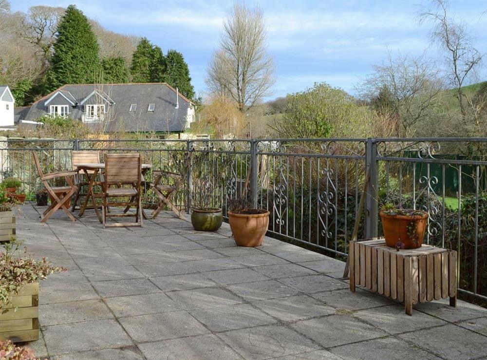 Patio area at Willow Barn in Polmassick, near St Austell, Cornwall