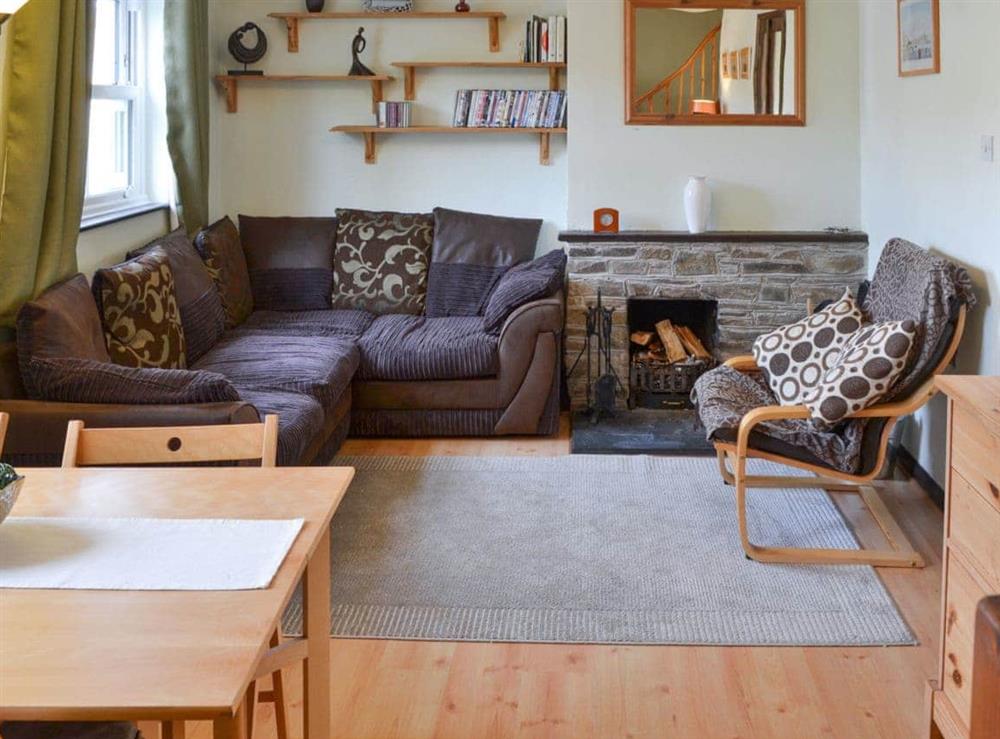 Charming living area with feature fireplace at Willow Cottage in Newquay, Cornwall