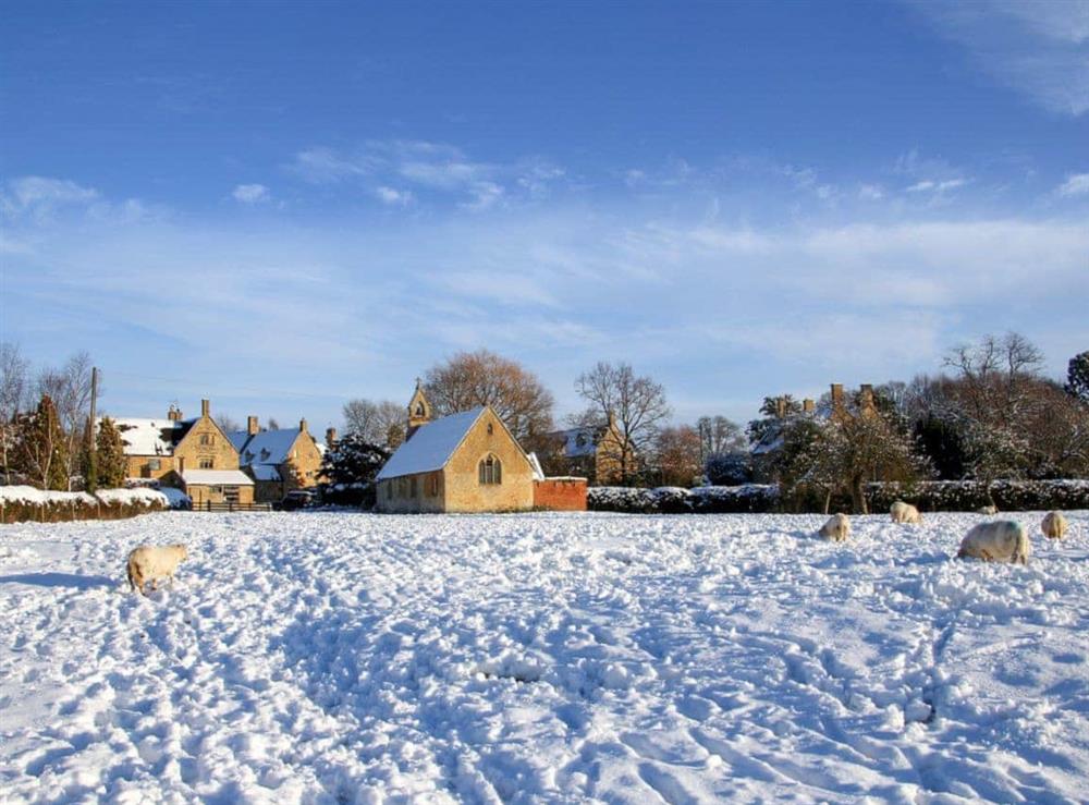 The village of Paxford in the snow at Willow Cottage in Paxford, near Chipping Campden, Gloucestershire