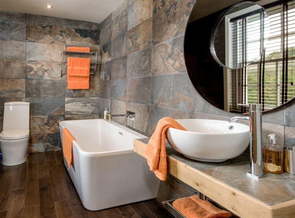 Bathroom double-ended freestanding bath at Willow in Gatehouse of Fleet, Kirkcudbrightshire
