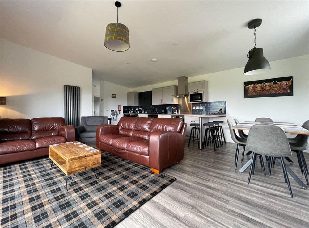 Open plan living space at Willow Lodge in Muir of Ord, Ross-Shire