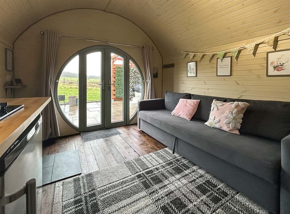 Open plan living space at Willow Pod in Newton Stewart, Wigtownshire