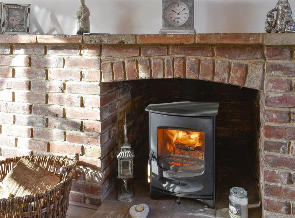 Warming wood burner at Wilma Cottage in Geldeston, near Beccles, Suffolk