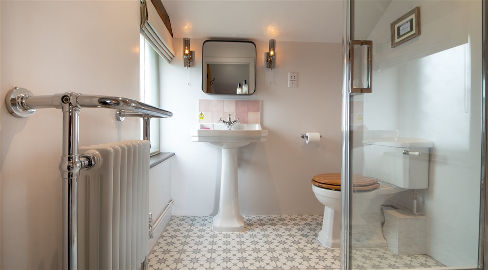 The ensuite shower room at Wilson Farmhouse in Hope Valley, Derbyshire