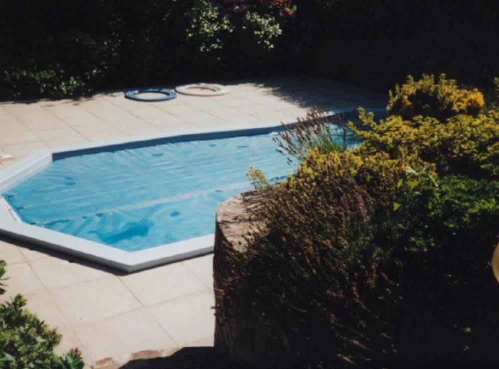Outdoor heated swimming pool at Windy Heath in Salcombe, Devon