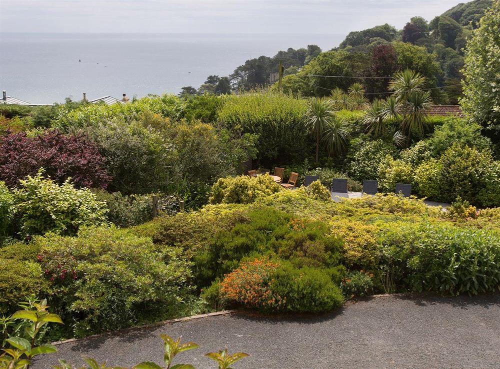 Stunning views over the terraced garden at Windy Heath in Salcombe, Devon