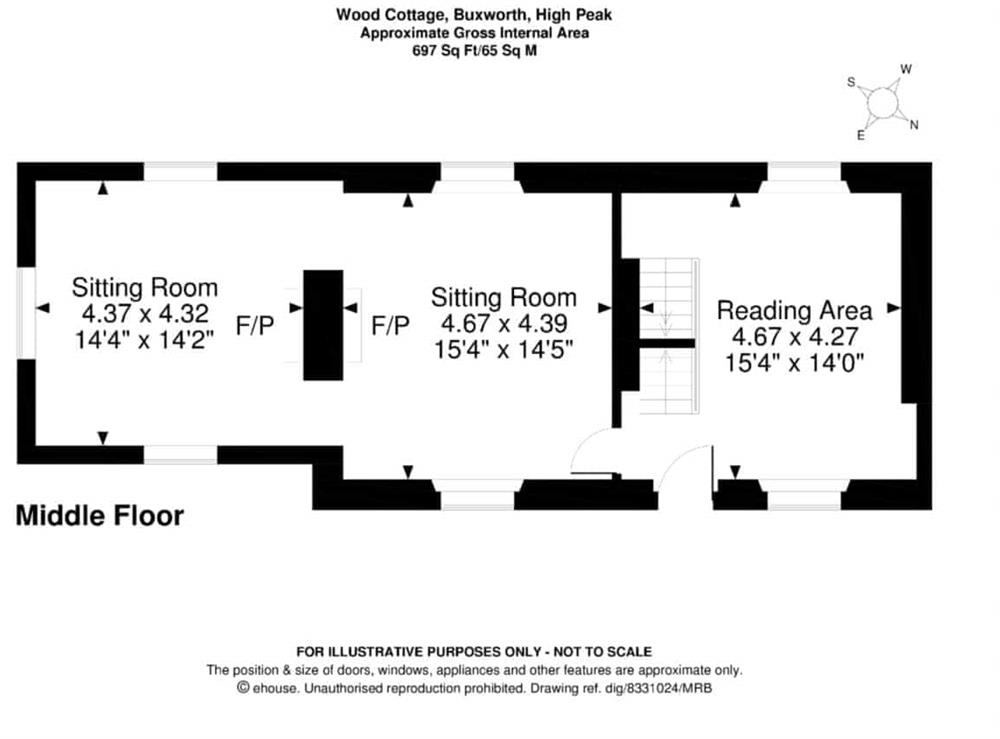 Floor plan of middle floor at Wood Cottage in Buxworth, High Peak, Derbyshire