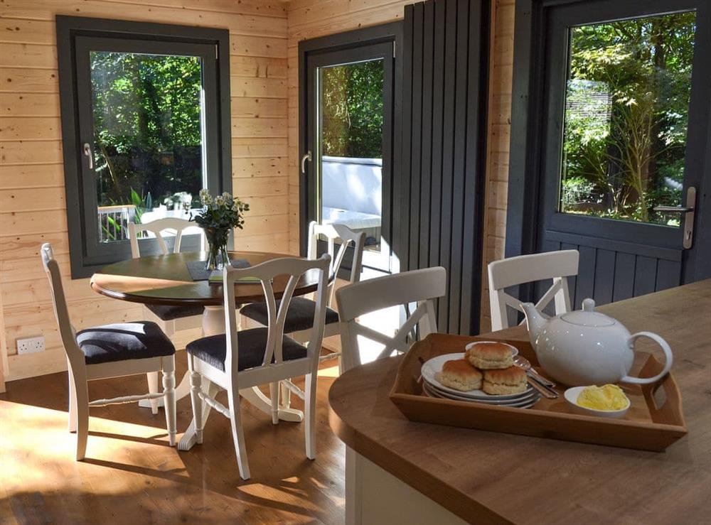 Dining area at Woodland Lodge in Perran Downs, near Marazion, Cornwall