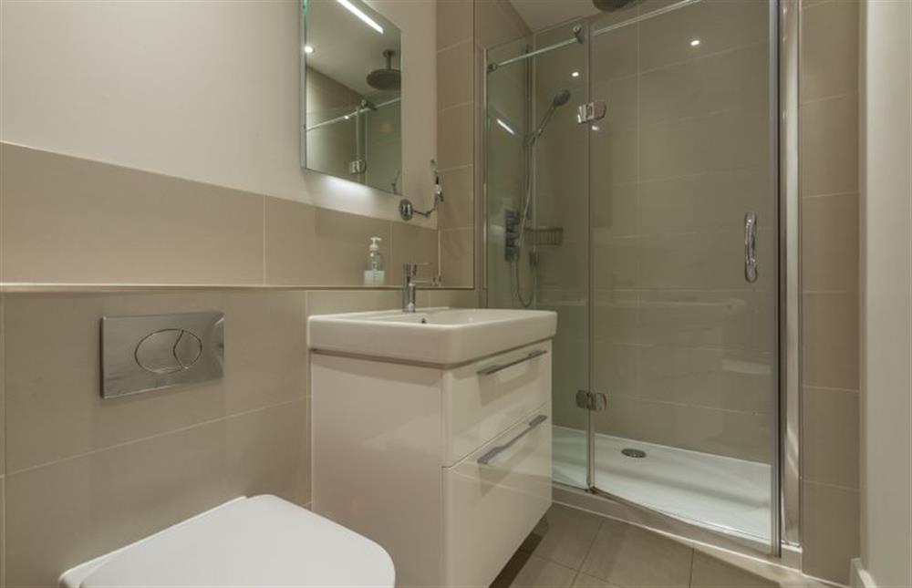 Ground floor: en-suite shower room with rainfall shower head at Woodland Pytchley, West Runton near Cromer