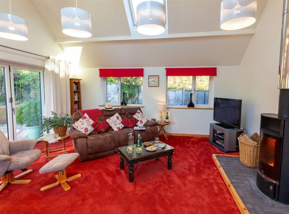 Living space with wood burner at Woodlands in Langford Budville, near Wellington, Somerset