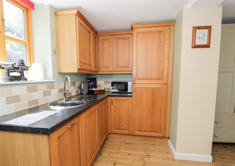This is the kitchen at Woodpecker Cottage, Llangollen