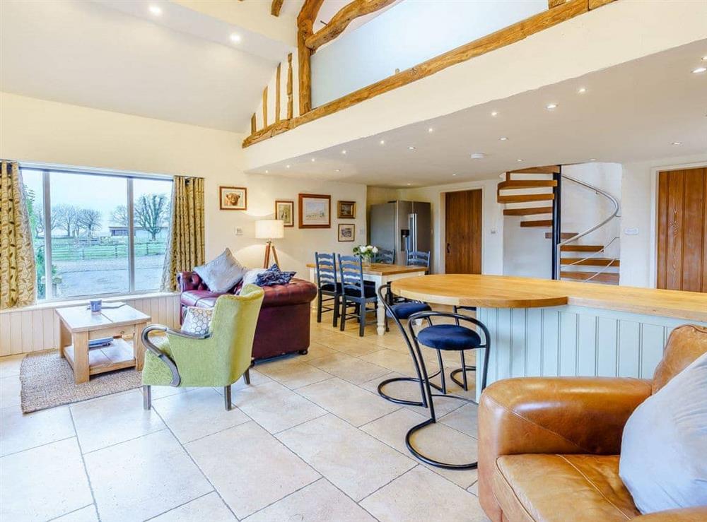 Open plan living space at Woodpecker Cottage in Preston, near Garstang, Lancashire
