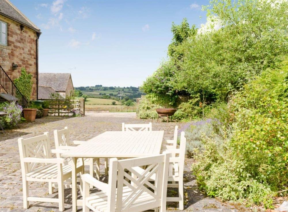 Outdoor seating area at Woodpecker Lodge in near Carsington, Derbyshire