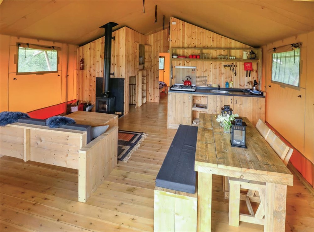 Open plan living space at Woodpecker in Sherfield English, Hampshire