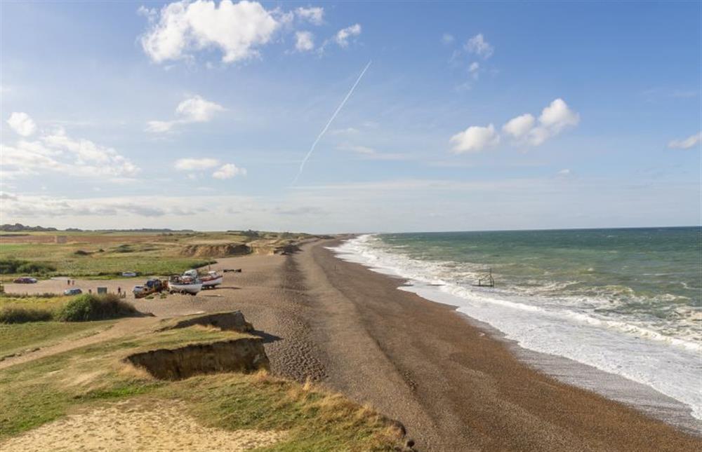 The shingle beach at Weybourne and the Norfolk Coastal Path at Woodpecker, Weybourne near Holt