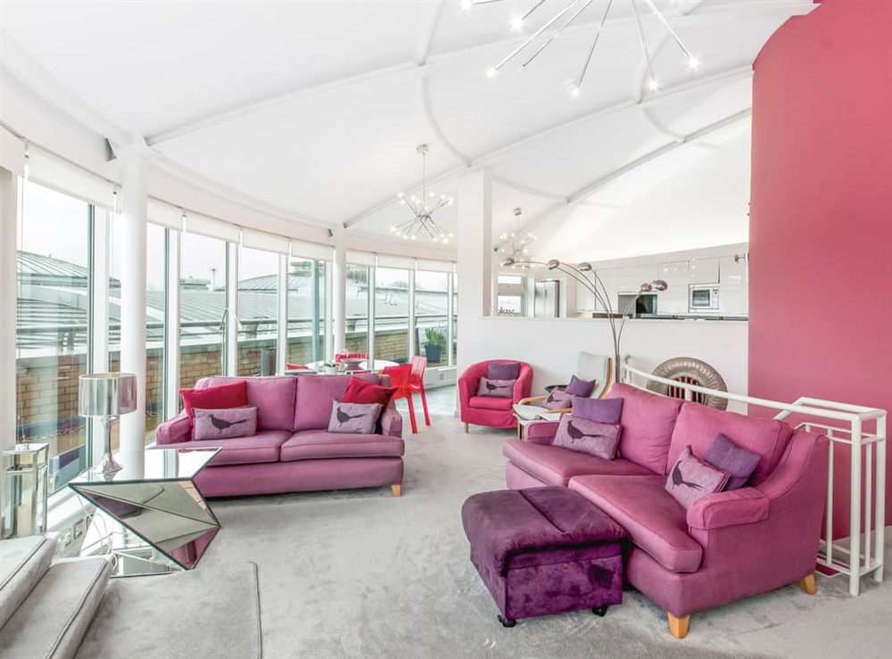 Open plan living space at Woodside Barn in York, North Yorkshire