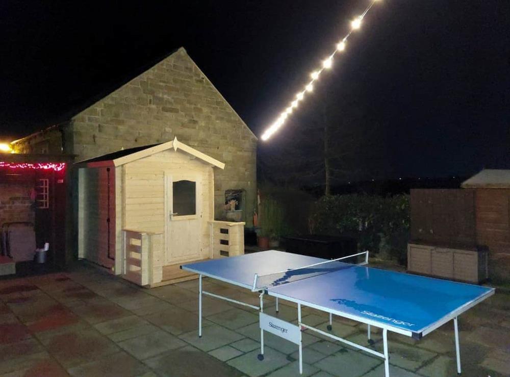 The patio lit up at night at Woodside Cottage in Near Easington, Cleveland