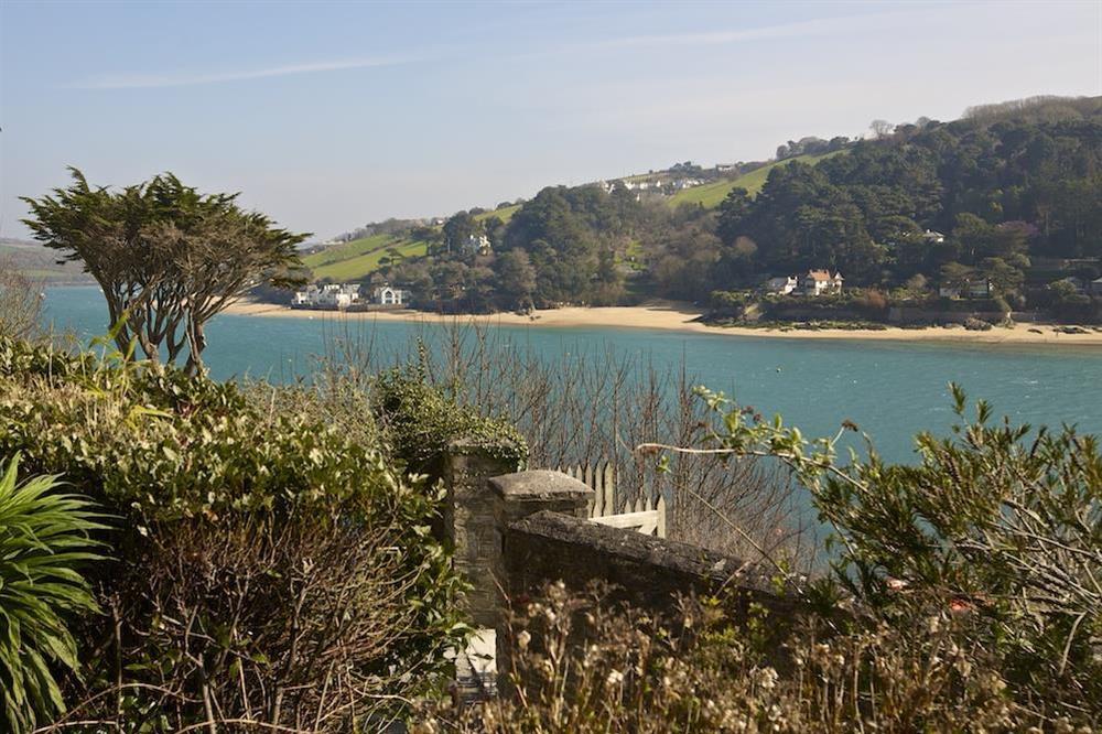 View from terrace across to sandy beaches at Woodwell in , Salcombe
