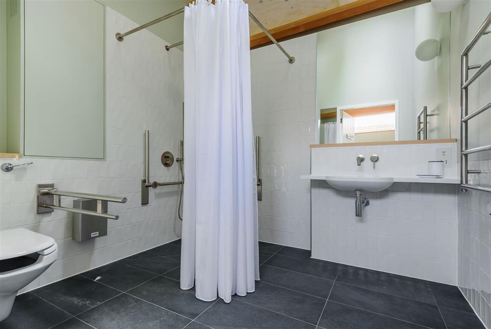 Ladymeade for three guests, the accessible shower/wet room with support rails at Wraxall Yard, Dorchester