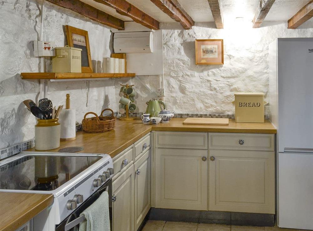 Well-equipped kitchen at Wren Cottage in Marian Cwm, near Prestatyn, Denbighshire