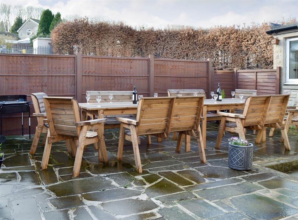 Patio with outdoor furniture and BBQ at Wyedale in Bakewell, Derbyshire