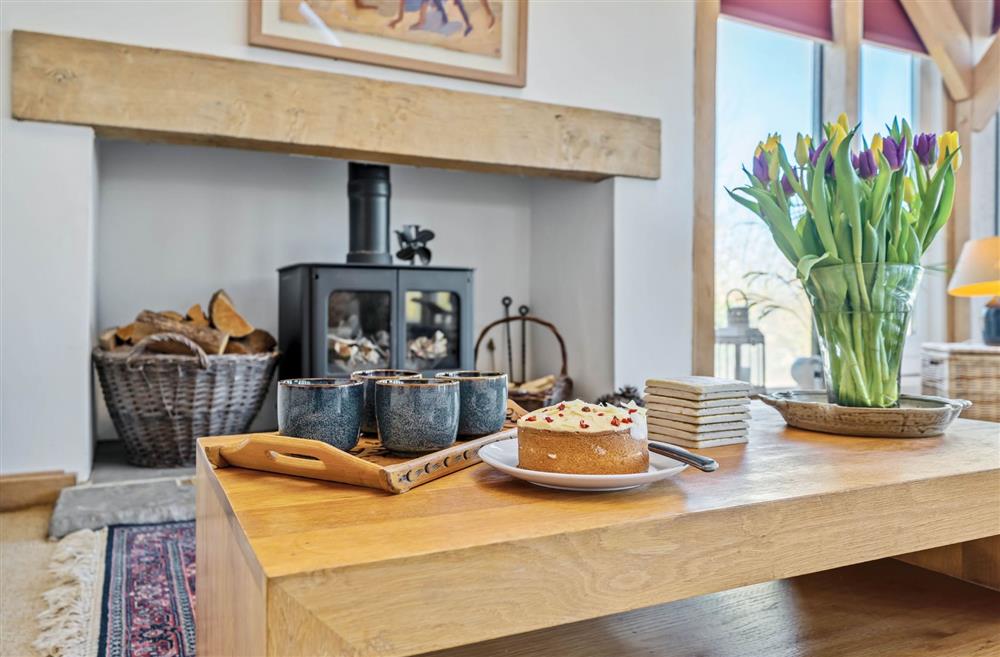 The wood burning stove is ideal for cosy nights in at Wylye  Croft, Dorchester