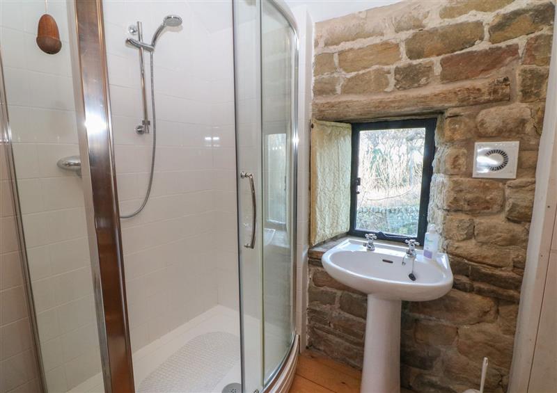 The bathroom at Wyndell Cruck Cottage, Midhopestones near Stocksbridge