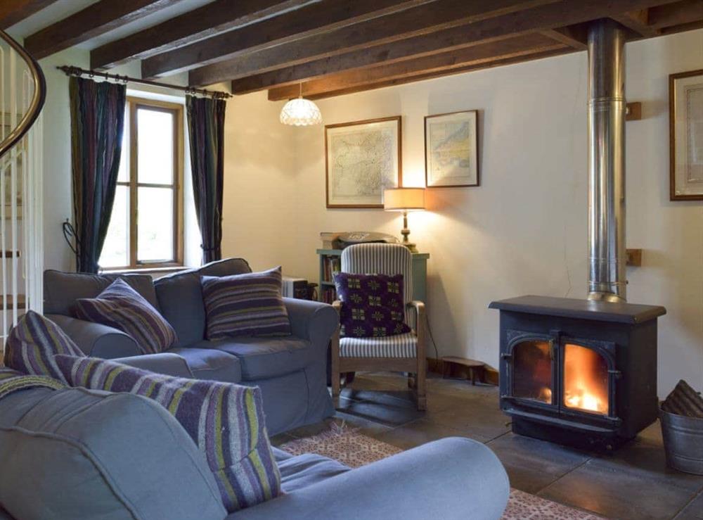 Comfortable and warm living area with wood burner at Y Bwthyn in Fachongle Ganol, Nr Newport, Pembs., Dyfed