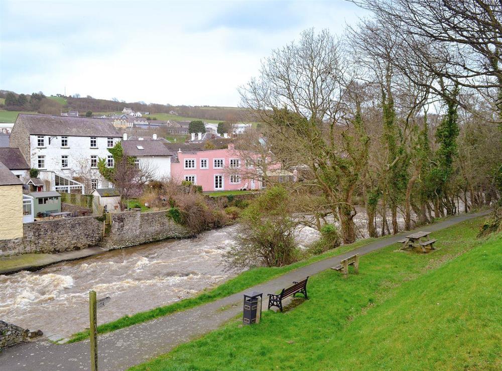 Lovely view over the River Aeron from the living space at Y Bwthyn Pren in Aberaeron, Dyfed