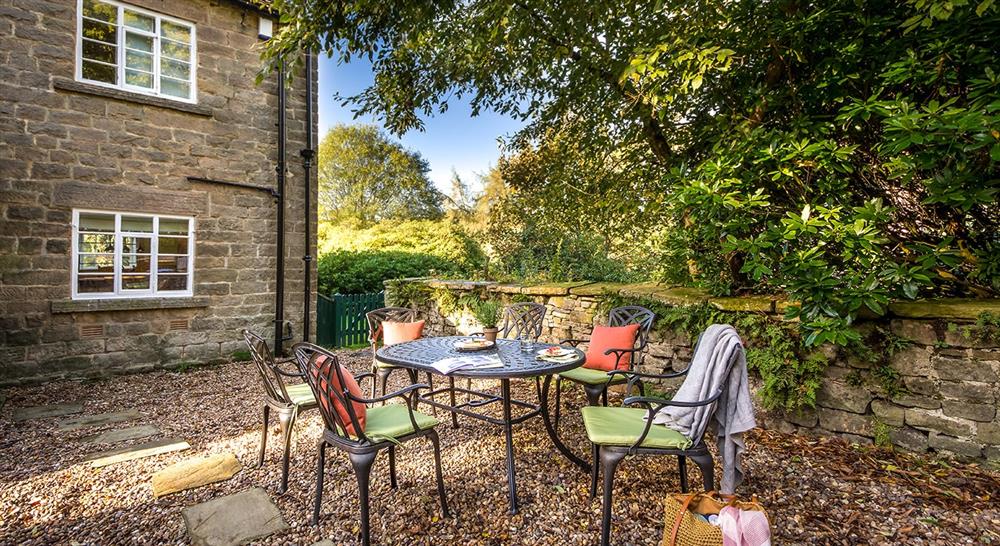 The outdoor seating area at Yarncliff Lodge in Hope Valley, Derbyshire